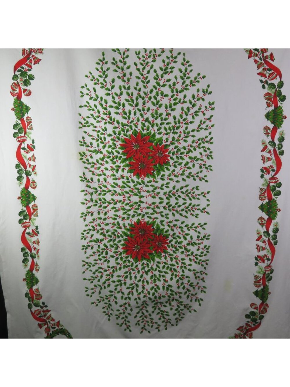 Christmas Tablecloth 58" x 80" Pinecone Bells Rectangle Red Green White Vintage - Picture 5 of 10